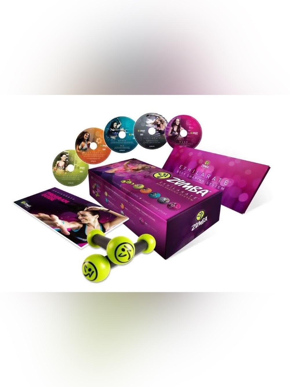 Zumba Fitness Exhilarate Body Shaping System w/ 7 Dvd Set & Toning Sticks